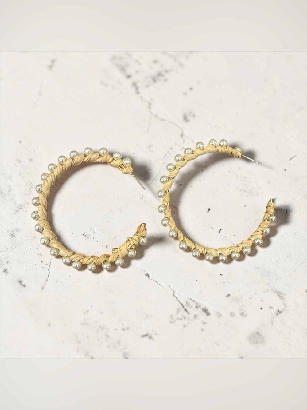 Gold-Tone Braided Hoop Earrings with Pearl Bead Accents